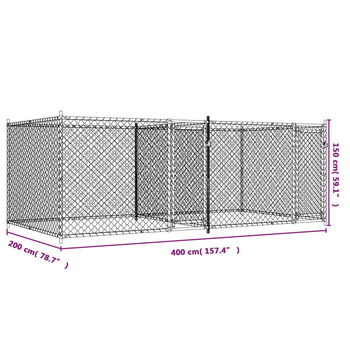 Cușcă pentru câini cu uși, gri, 4x2x1,5 m, oțel galvanizat - WALTI WALTI