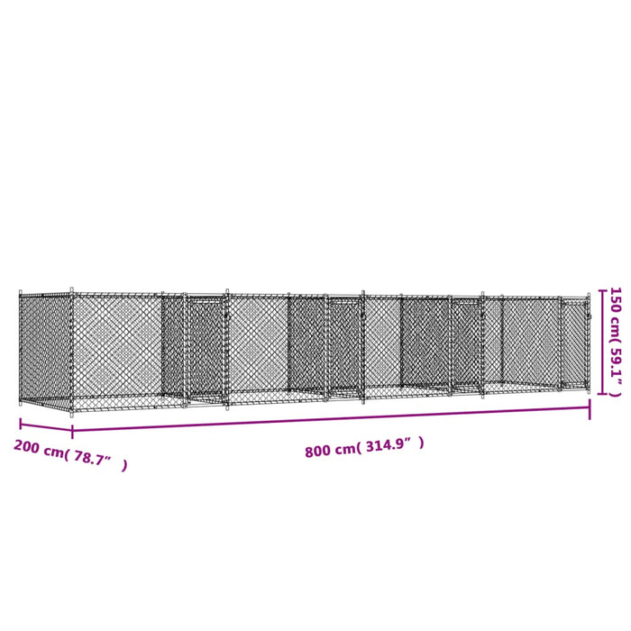 Cușcă pentru câini cu uși, gri, 8x2x1,5 m, oțel galvanizat - WALTI WALTI