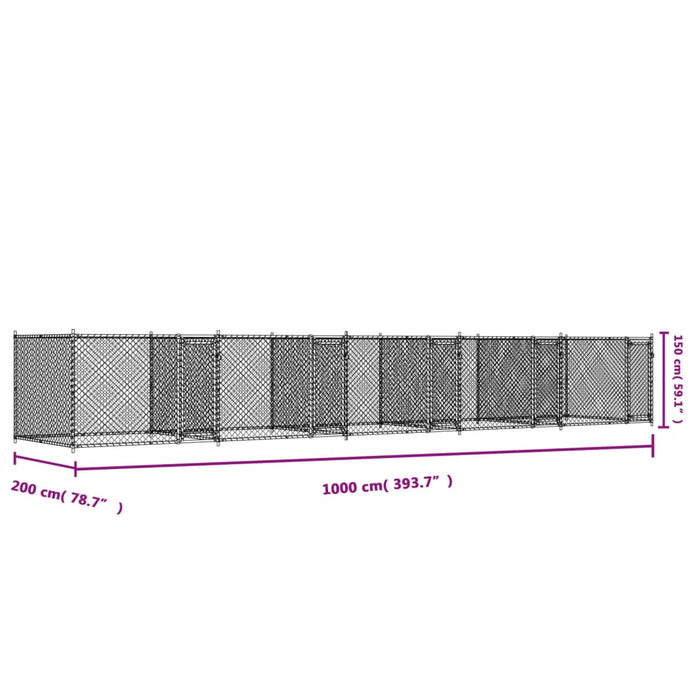 Cușcă pentru câini cu uși, gri, 10x2x1,5 m, oțel galvanizat - WALTI WALTI