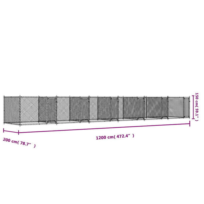 Cușcă pentru câini cu uși, gri, 12x2x1,5 m, oțel galvanizat - WALTI WALTI