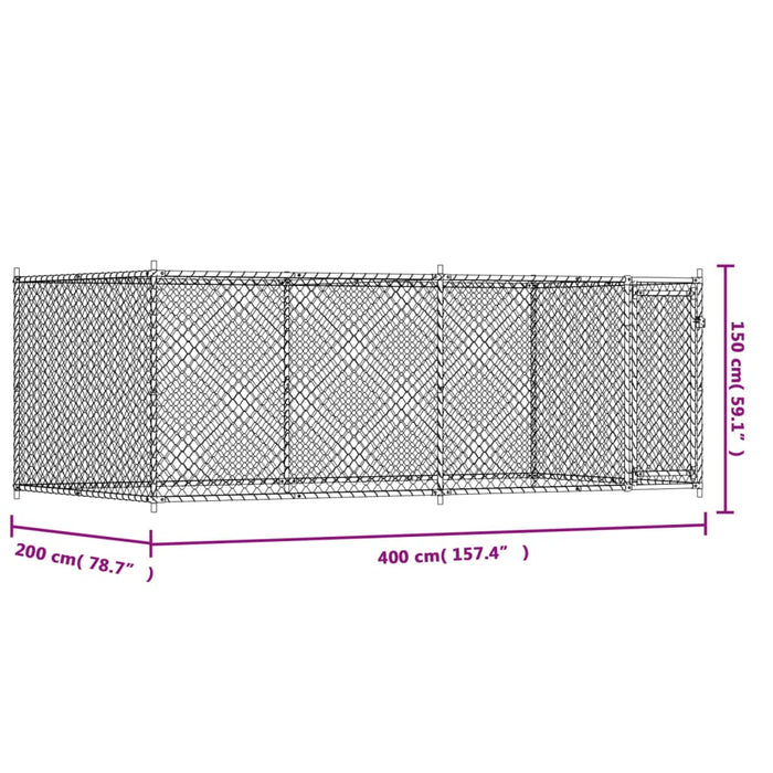 Cușcă pentru câini cu ușă, gri, 4x2x1,5 m, oțel galvanizat - WALTI WALTI
