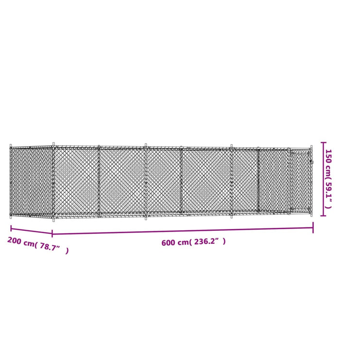 Cușcă pentru câini cu ușă, gri, 6x2x1,5 m, oțel galvanizat - WALTI WALTI