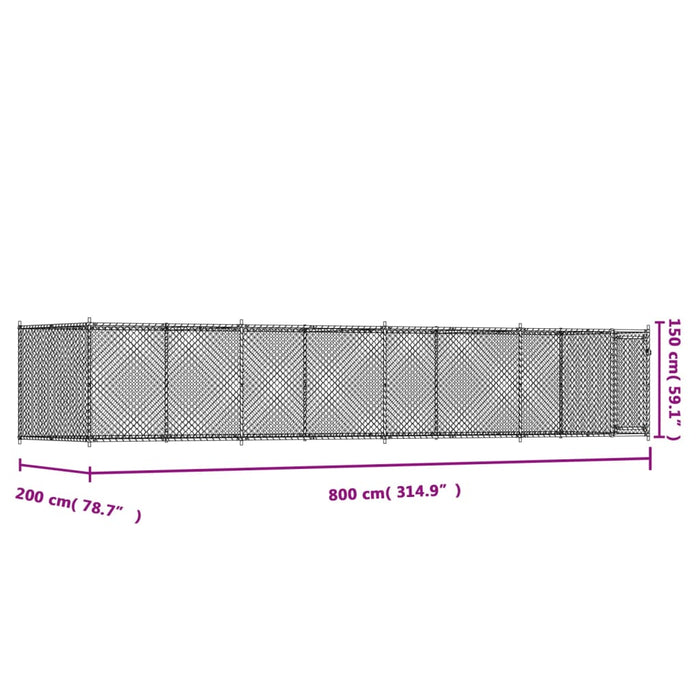 Cușcă pentru câini cu ușă, gri, 8x2x1,5 m, oțel galvanizat - WALTI WALTI
