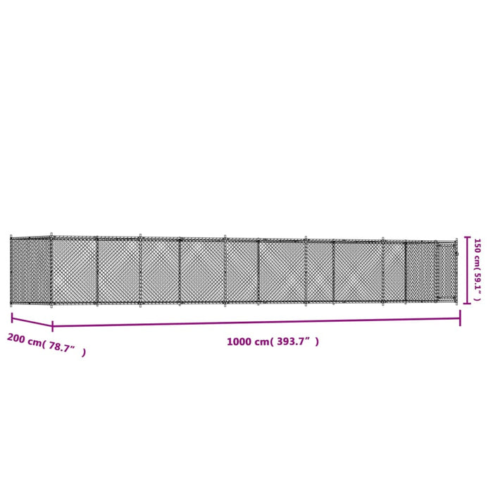 Cușcă pentru câini cu ușă, gri, 10x2x1,5 m, oțel galvanizat - WALTI WALTI