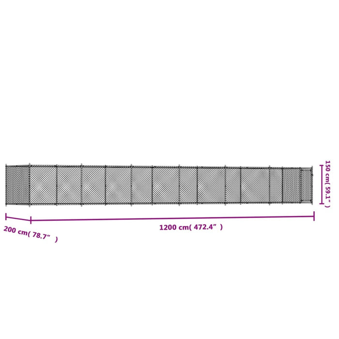 Cușcă pentru câini cu ușă, gri, 12x2x1,5 m, oțel galvanizat - WALTI WALTI