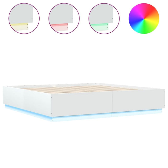 Cadru de pat cu lumini LED, alb, 200x200 cm, lemn prelucrat - WALTI WALTI