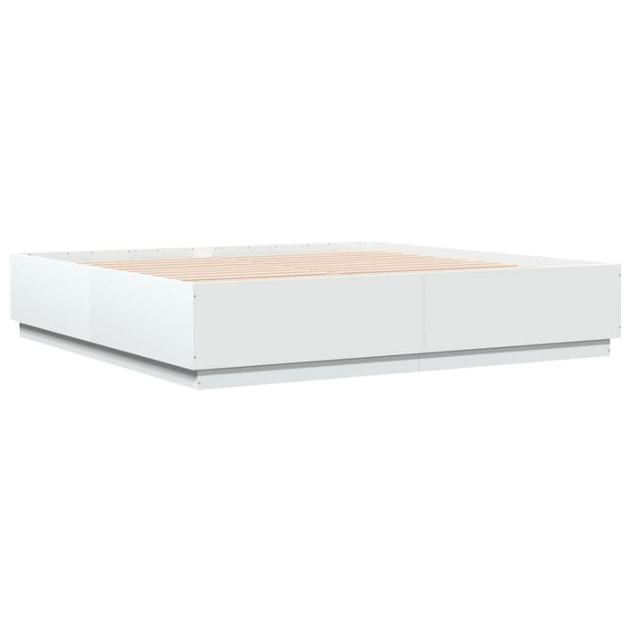 Cadru de pat cu lumini LED, alb, 200x200 cm, lemn prelucrat - WALTI WALTI