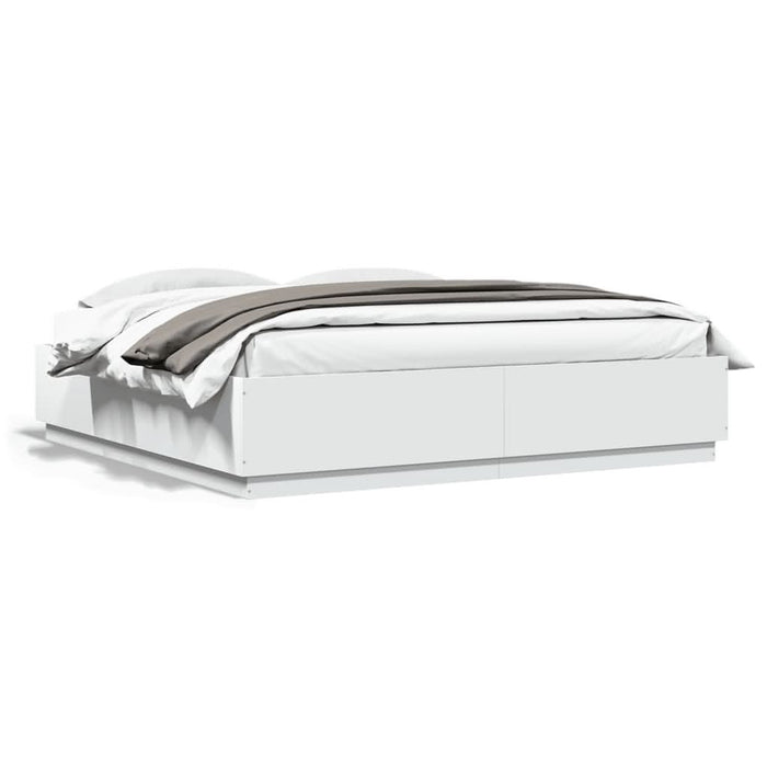 Cadru de pat cu lumini LED, alb, 200x200 cm, lemn prelucrat - WALTI WALTI