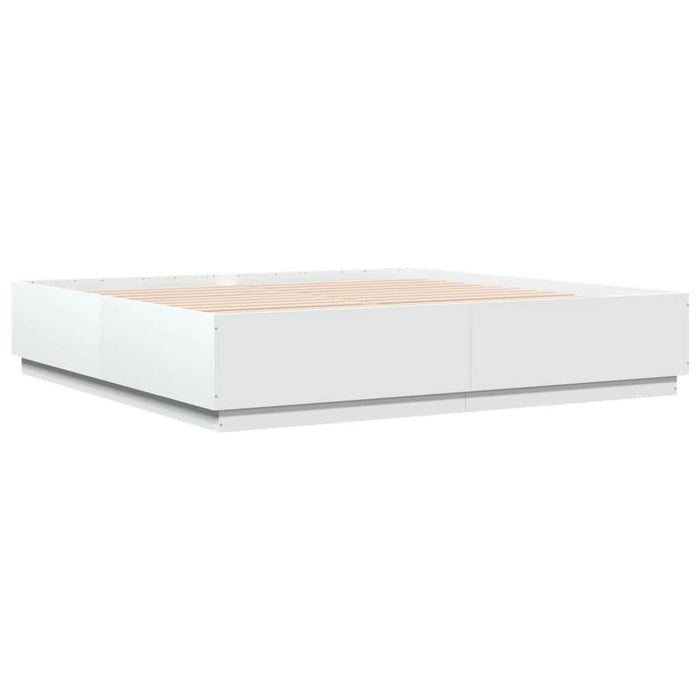 Cadru de pat cu lumini LED, alb, 200x200 cm, lemn prelucrat - WALTI WALTI