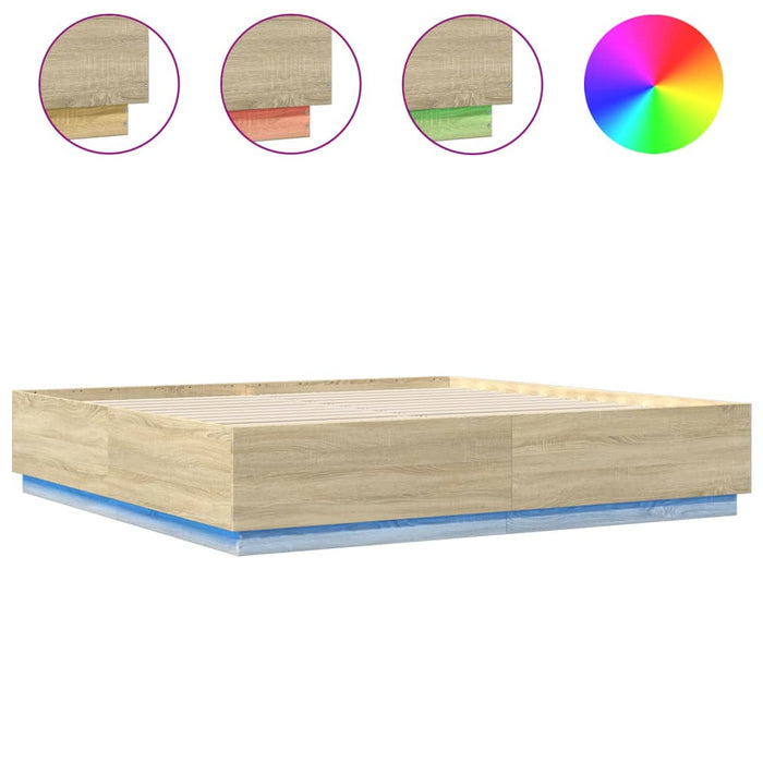 Cadru de pat cu LED stejar sonoma 200x200 cm lemn prelucrat - WALTI WALTI