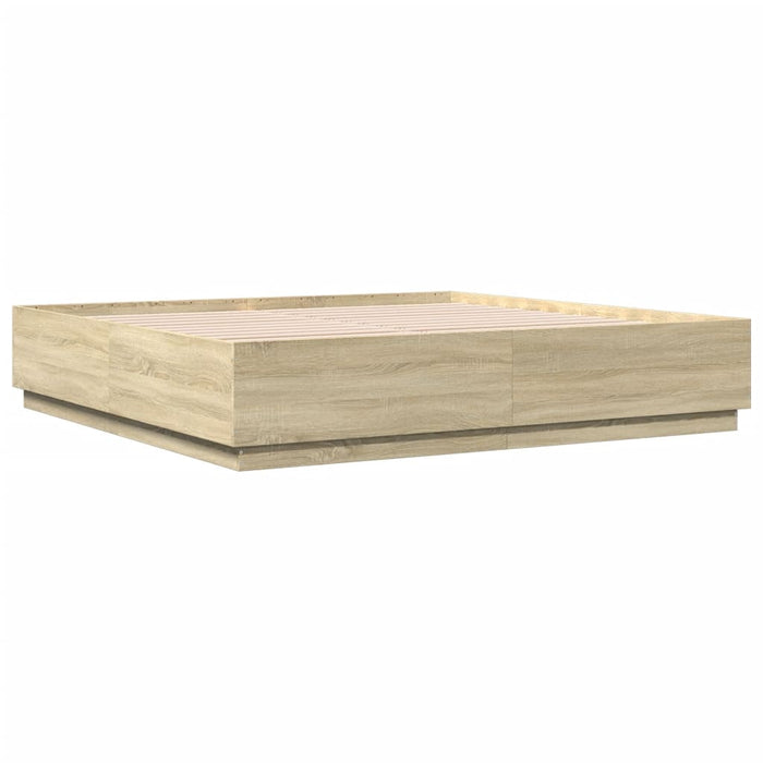 Cadru de pat cu LED stejar sonoma 200x200 cm lemn prelucrat - WALTI WALTI