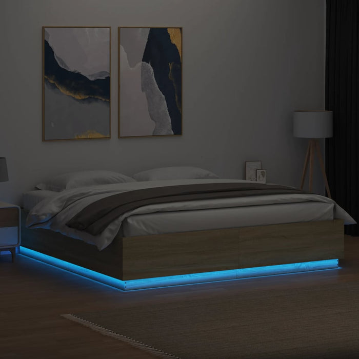 Cadru de pat cu LED stejar sonoma 200x200 cm lemn prelucrat - WALTI WALTI