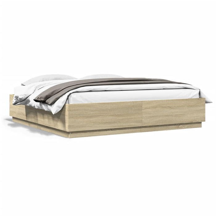Cadru de pat cu LED stejar sonoma 200x200 cm lemn prelucrat - WALTI WALTI