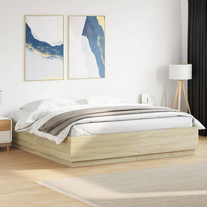 Cadru de pat cu LED stejar sonoma 200x200 cm lemn prelucrat - WALTI WALTI