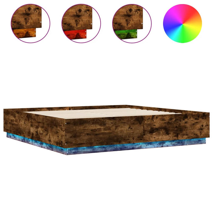 Cadru de pat cu LED stejar fumuriu 200x200cm lemn prelucrat - WALTI WALTI