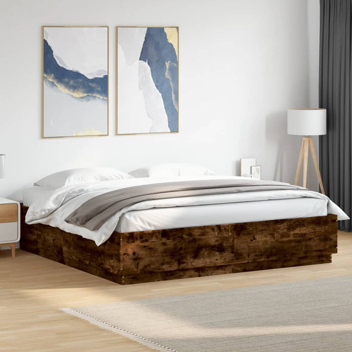 Cadru de pat cu LED stejar fumuriu 200x200cm lemn prelucrat - WALTI WALTI