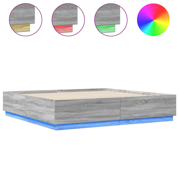 Cadru de pat cu lumini LED gri sonoma 200x200 cm lemn prelucrat - WALTI WALTI
