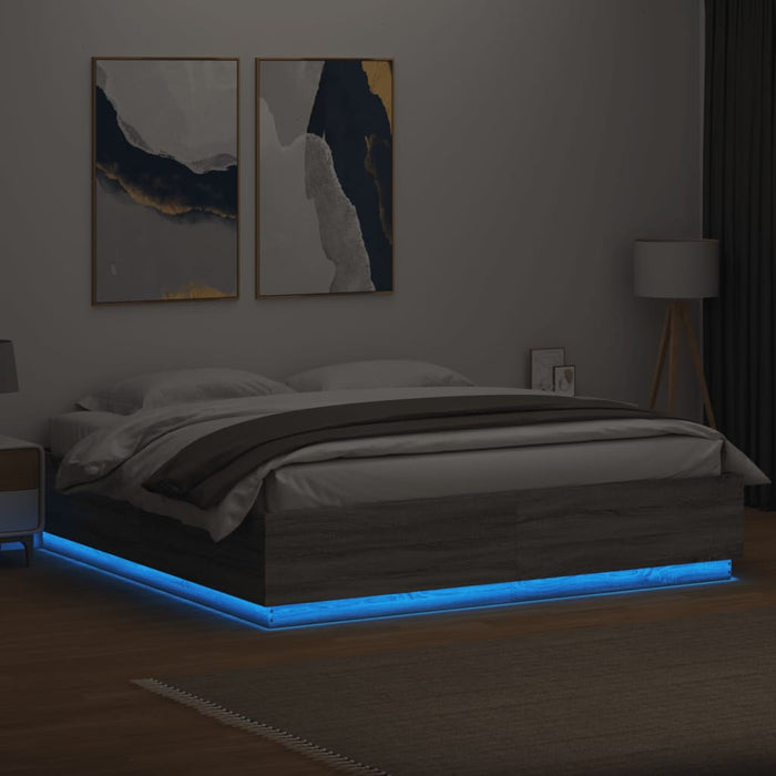 Cadru de pat cu lumini LED gri sonoma 200x200 cm lemn prelucrat - WALTI WALTI