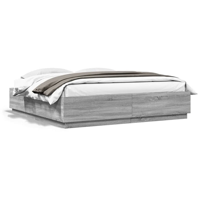Cadru de pat cu lumini LED gri sonoma 200x200 cm lemn prelucrat - WALTI WALTI