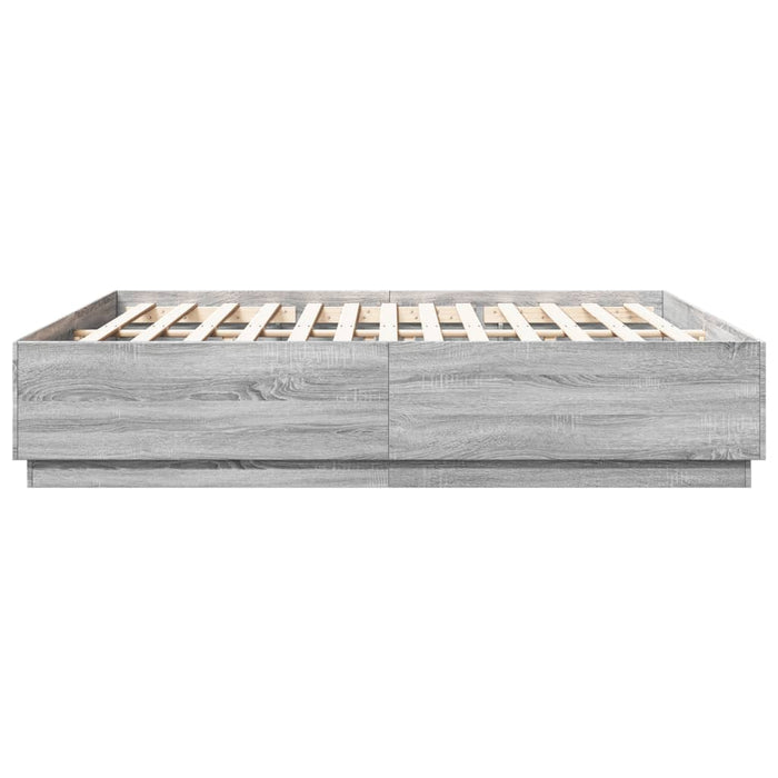 Cadru de pat cu lumini LED gri sonoma 200x200 cm lemn prelucrat - WALTI WALTI