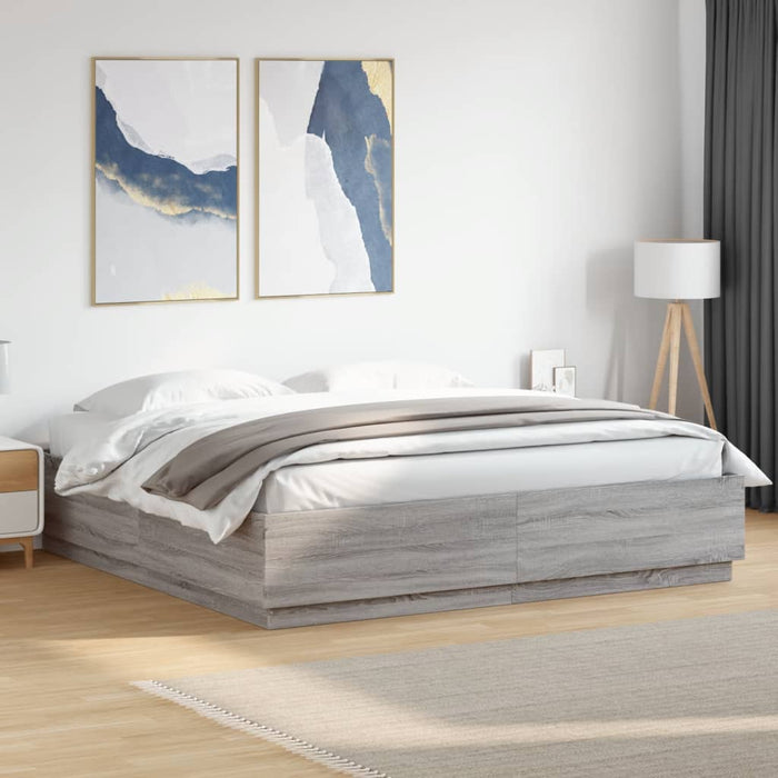 Cadru de pat cu lumini LED gri sonoma 200x200 cm lemn prelucrat - WALTI WALTI