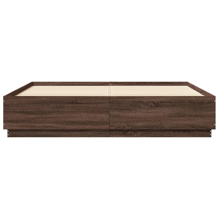 Cadru de pat cu lumini LED stejar maro 200x200cm lemn prelucrat WALTI