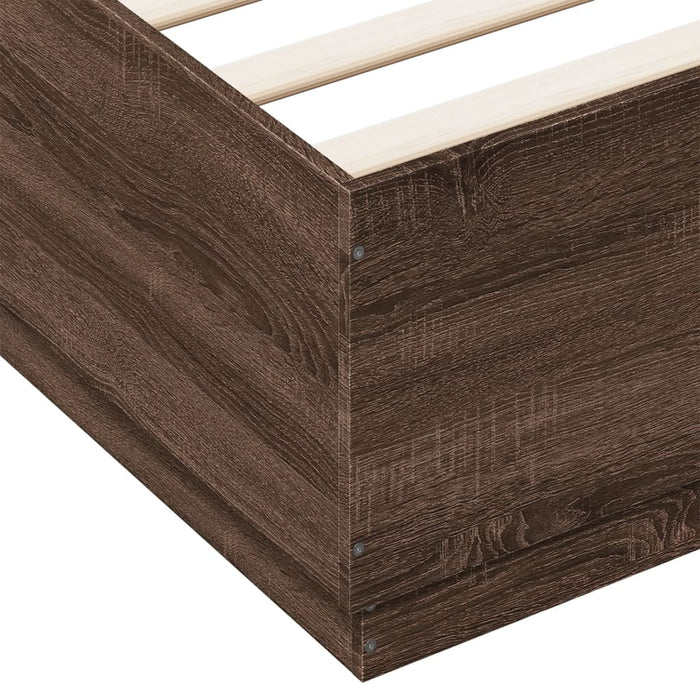 Cadru de pat cu lumini LED stejar maro 200x200cm lemn prelucrat WALTI