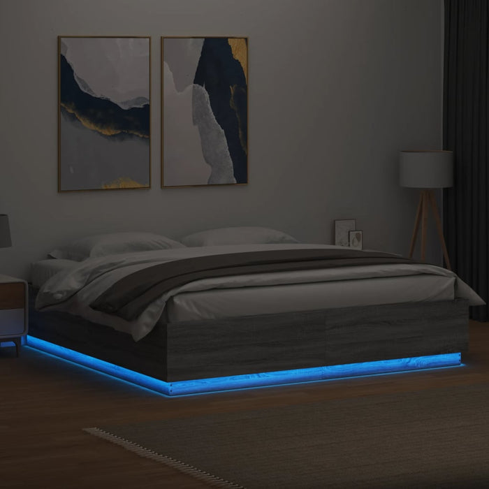 Cadru de pat cu lumini LED gri sonoma 180x200 cm lemn prelucrat - WALTI WALTI