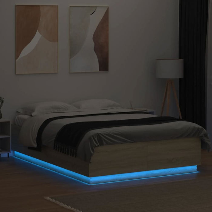 Cadru de pat cu LED stejar sonoma 160x200 cm lemn prelucrat - WALTI WALTI
