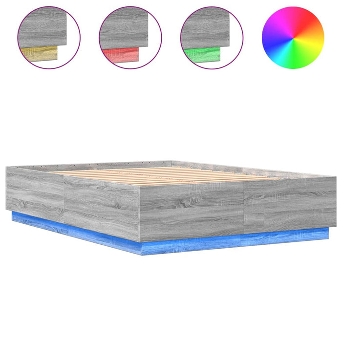 Cadru de pat cu lumini LED gri sonoma 160x200 cm lemn prelucrat - WALTI WALTI