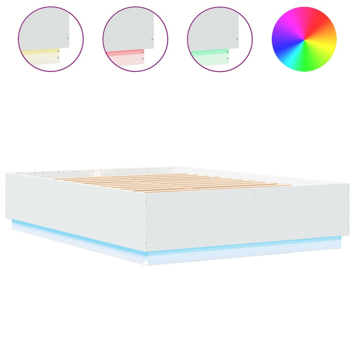 Cadru de pat cu lumini LED, alb, 150x200 cm, lemn prelucrat - WALTI WALTI
