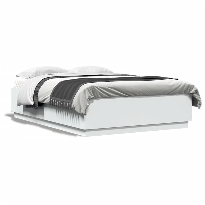 Cadru de pat cu lumini LED, alb, 150x200 cm, lemn prelucrat - WALTI WALTI