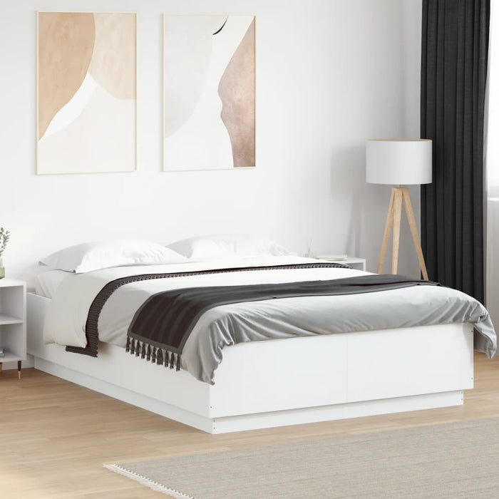 Cadru de pat cu lumini LED, alb, 150x200 cm, lemn prelucrat - WALTI WALTI
