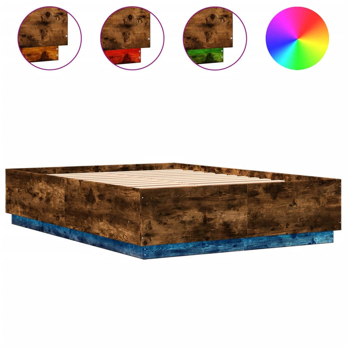 Cadru pat cu lumini LED stejar fumuriu 150x200cm lemn prelucrat - WALTI WALTI