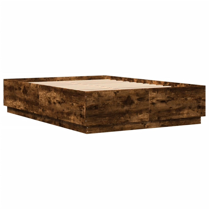 Cadru pat cu lumini LED stejar fumuriu 150x200cm lemn prelucrat - WALTI WALTI
