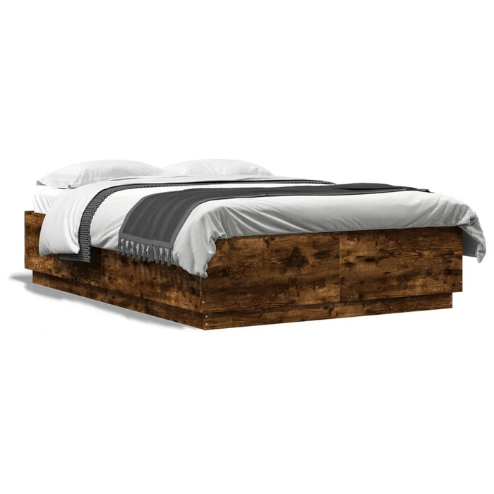 Cadru pat cu lumini LED stejar fumuriu 150x200cm lemn prelucrat - WALTI WALTI