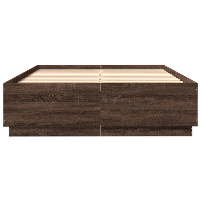 Cadru de pat cu lumini LED stejar maro 150x200cm lemn prelucrat - WALTI WALTI