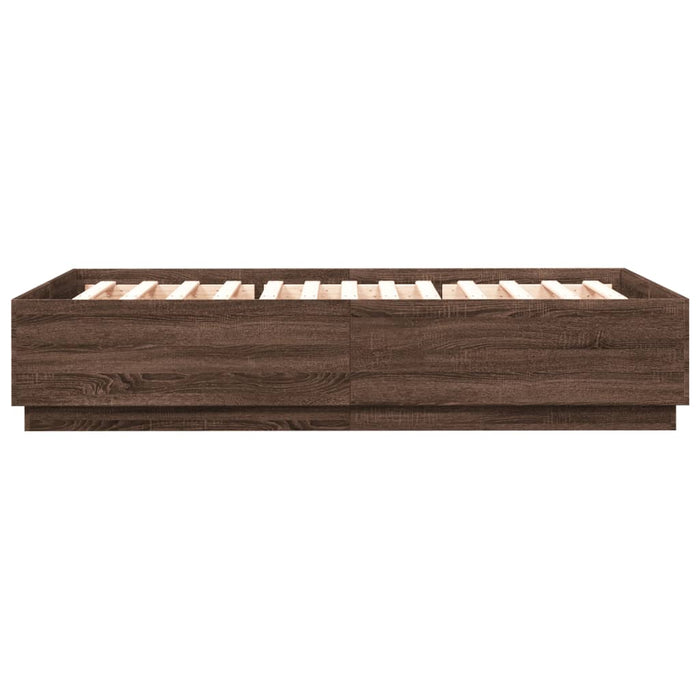 Cadru de pat cu lumini LED stejar maro 150x200cm lemn prelucrat - WALTI WALTI