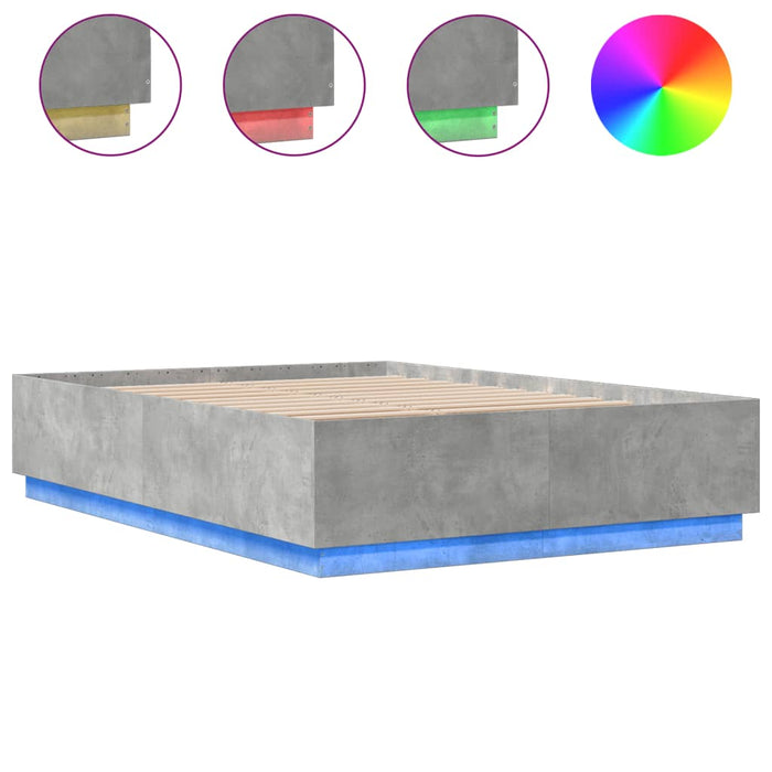Cadru de pat cu lumini LED gri beton 140x200 cm, lemn prelucrat WALTI