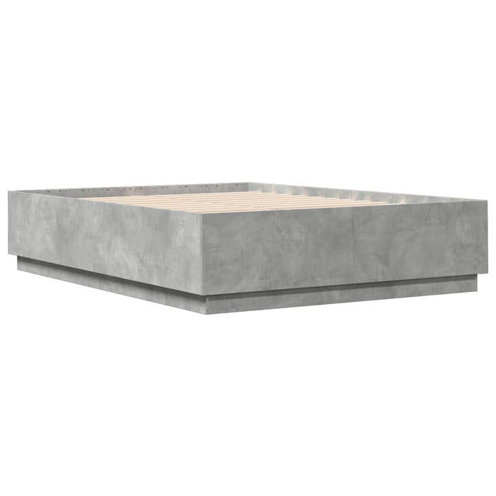 Cadru de pat cu lumini LED gri beton 140x200 cm, lemn prelucrat WALTI