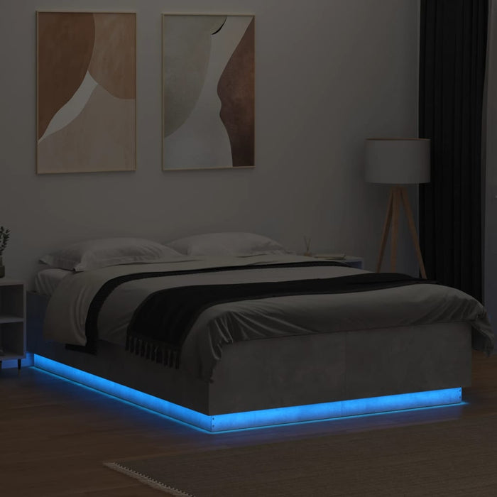 Cadru de pat cu lumini LED gri beton 140x200 cm, lemn prelucrat WALTI