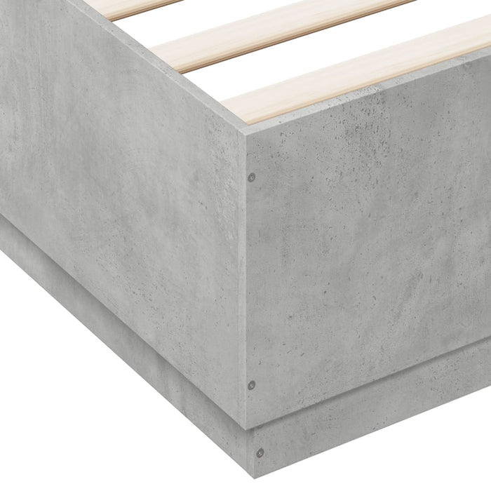 Cadru de pat cu lumini LED gri beton 140x200 cm, lemn prelucrat WALTI