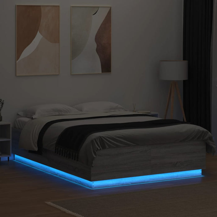 Cadru de pat cu lumini LED gri sonoma 140x200 cm lemn prelucrat - WALTI WALTI