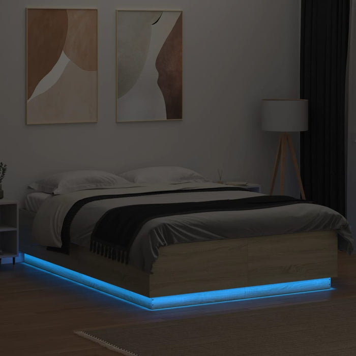 Cadru de pat cu LED stejar sonoma 120x200 cm lemn prelucrat - WALTI WALTI