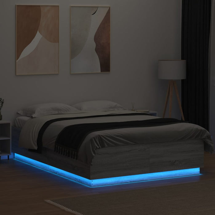Cadru de pat cu lumini LED gri sonoma 120x200 cm lemn prelucrat - WALTI WALTI