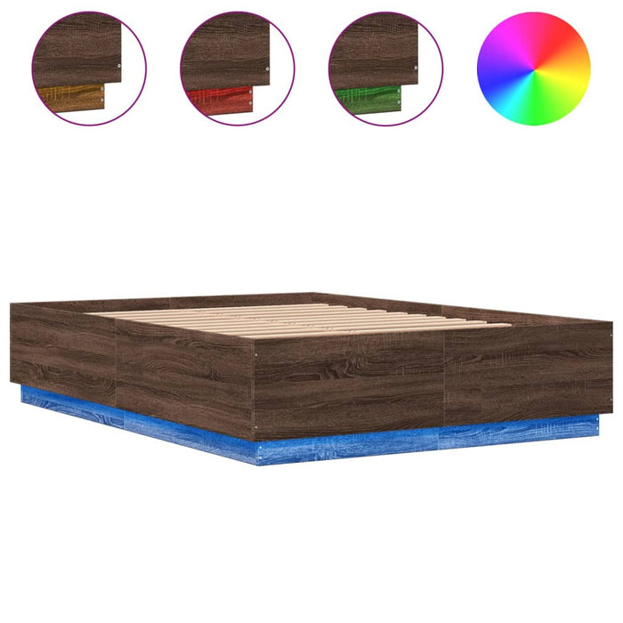 Cadru de pat cu lumini LED stejar maro 120x200cm lemn prelucrat - WALTI WALTI