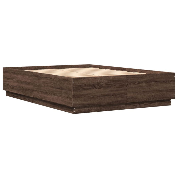Cadru de pat cu lumini LED stejar maro 120x200cm lemn prelucrat - WALTI WALTI