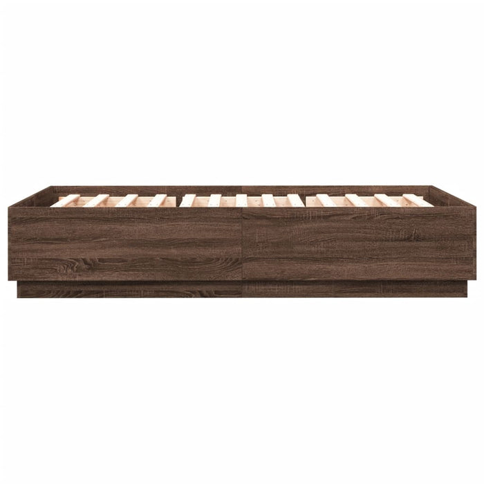 Cadru de pat cu lumini LED stejar maro 120x200cm lemn prelucrat - WALTI WALTI