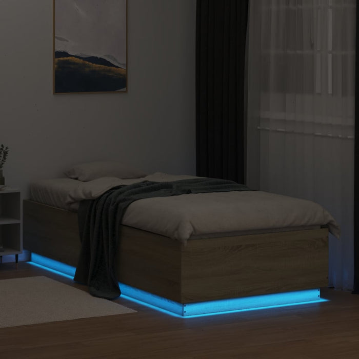 Cadru de pat cu LED, stejar sonoma, 100x200 cm, lemn prelucrat - WALTI WALTI