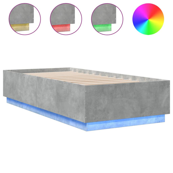 Cadru de pat cu lumini LED gri beton 100x200 cm, lemn prelucrat - WALTI WALTI
